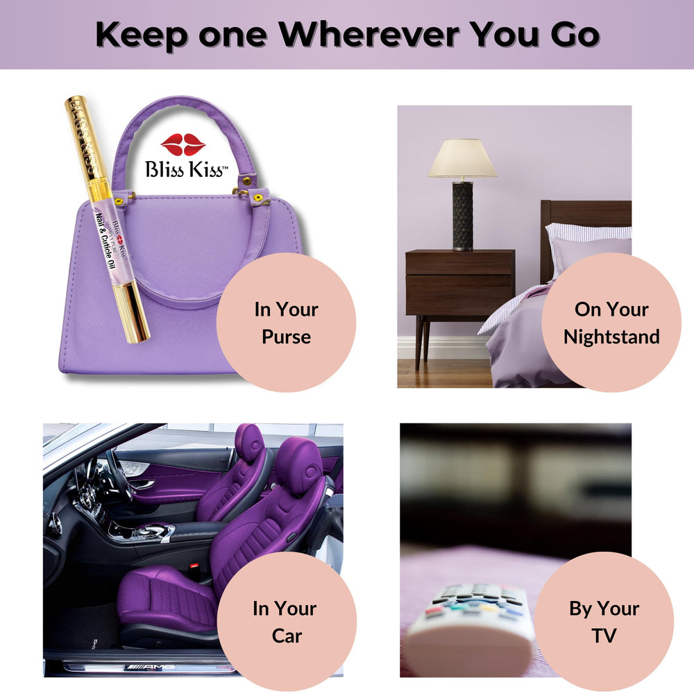 Bliss Kiss lavender vanilla oil pen tube detail highlighting compact travel-ready design.