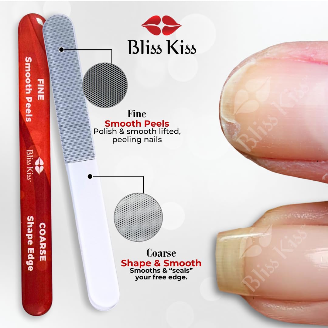Bliss Kiss Nano Glass Nail Buffer demonstrates seamless nail surface finishing.