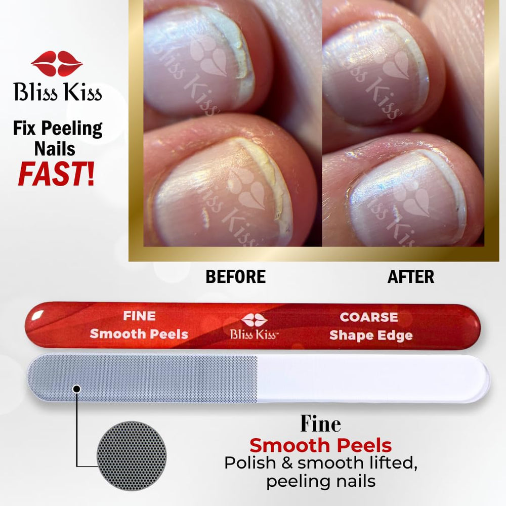 Bliss Kiss Nano Glass Nail File Edge Smoothing highlights precise edge refinement for fragile nails.