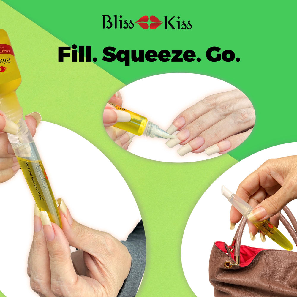 Bliss Kiss screw-on lid access showing secure portable oil storage.