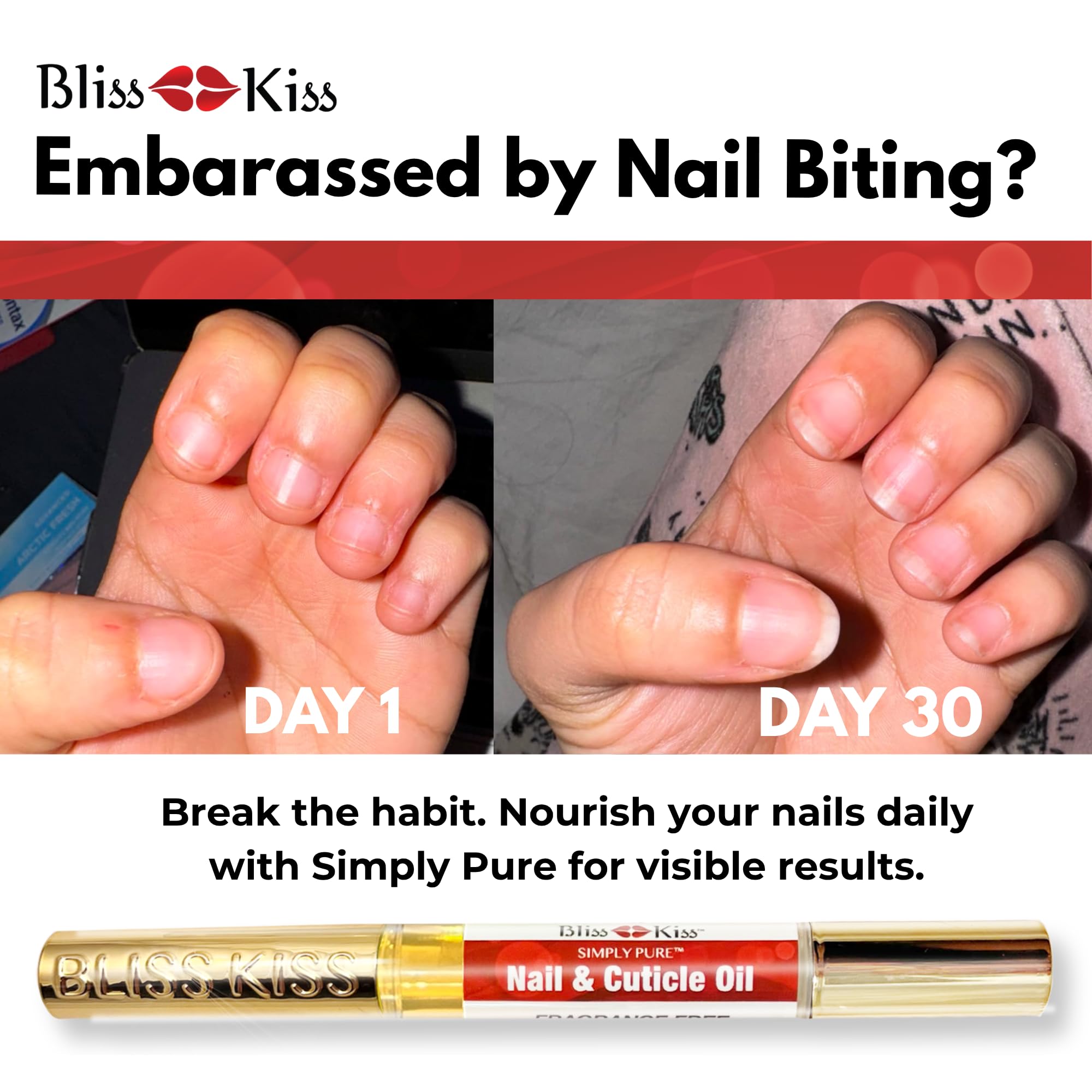 Bliss Kiss Simply Pure Nail Oil Pen in action applying to nails and cuticles