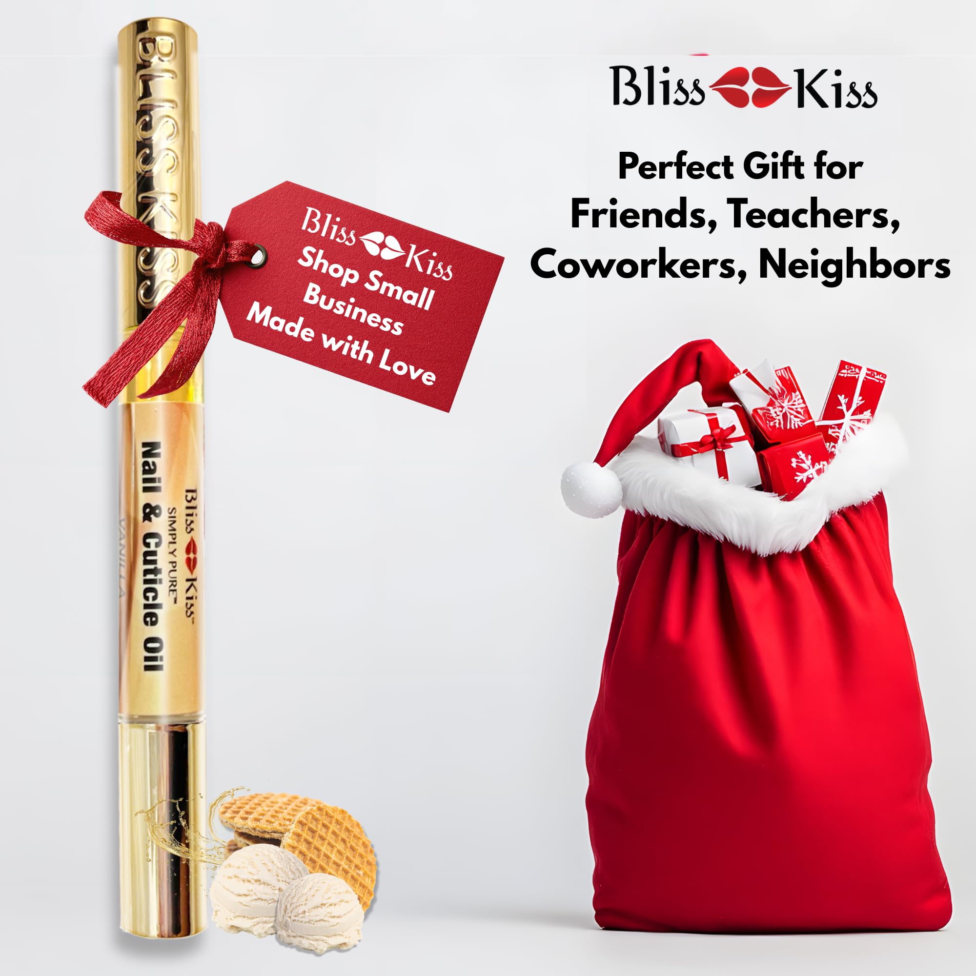 Bliss Kiss vanilla nail oil pen travel-size in purse for on-the-go care.