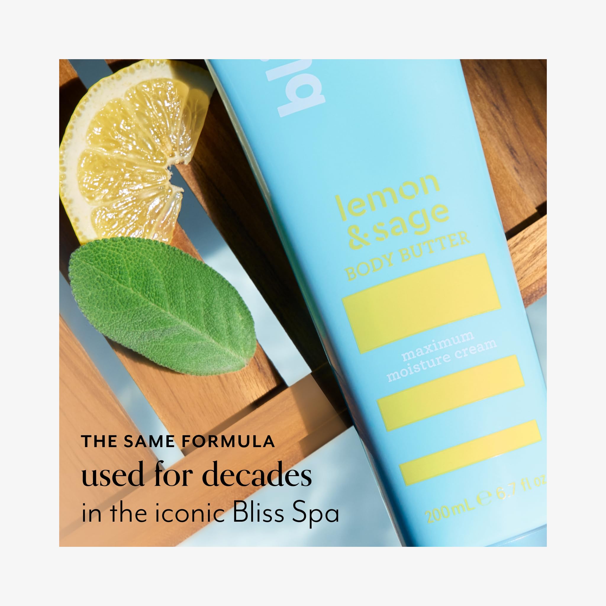 Bliss Lemon and Sage packaging closeup emphasizes vegan, cruelty-free nourishment.