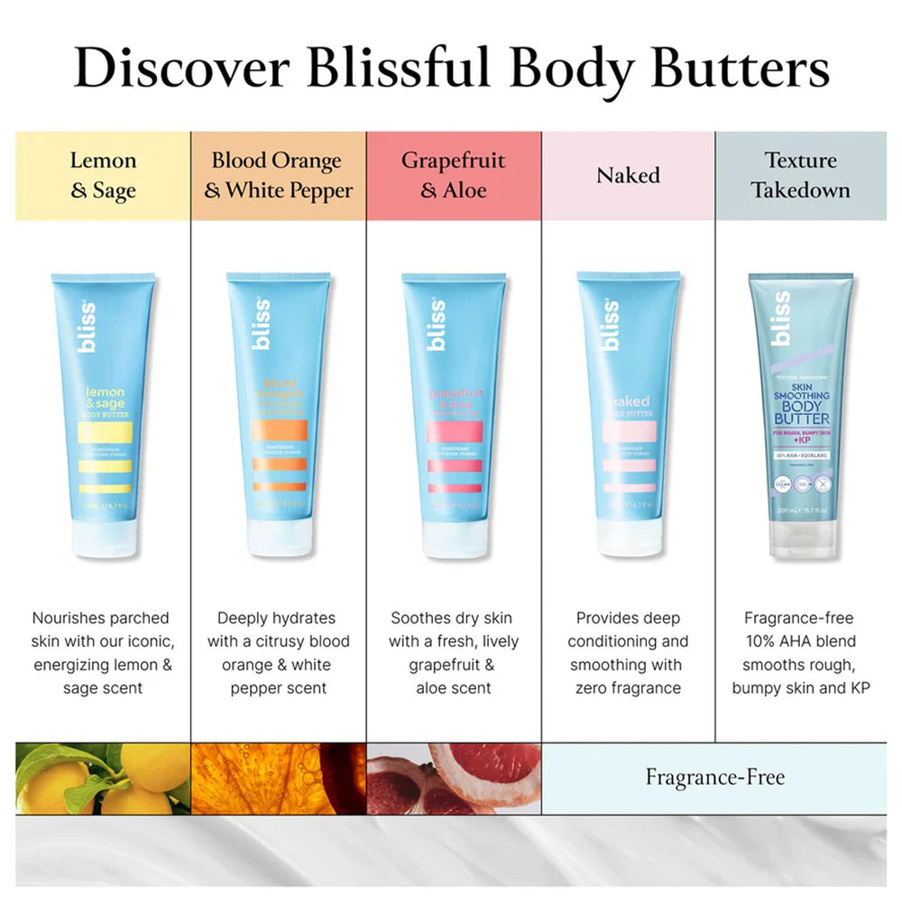 Bliss Lemon and Sage Body Butter texture swirl captures luxurious creamy consistency.