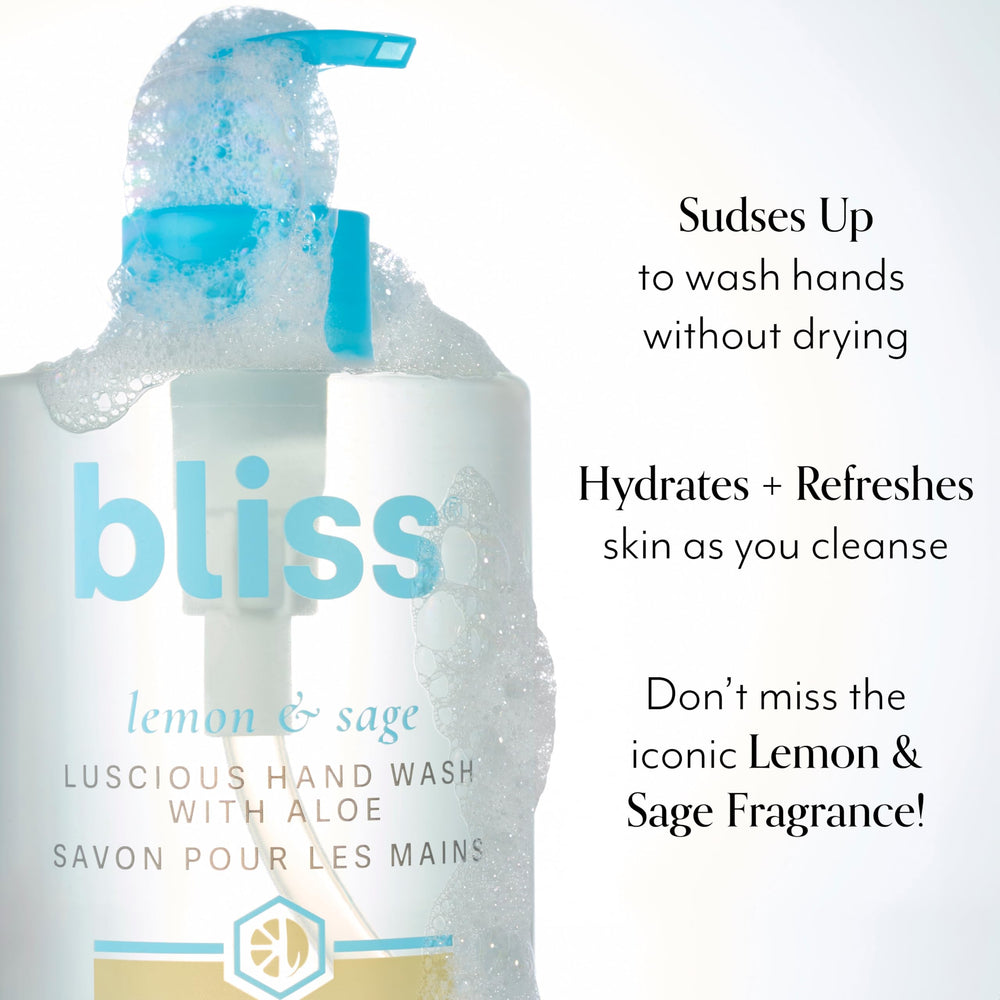Bliss Lemon & Sage foamy lather close-up highlighting creamy cleansing texture.