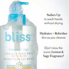 Bliss Lemon & Sage foamy lather close-up highlighting creamy cleansing texture.