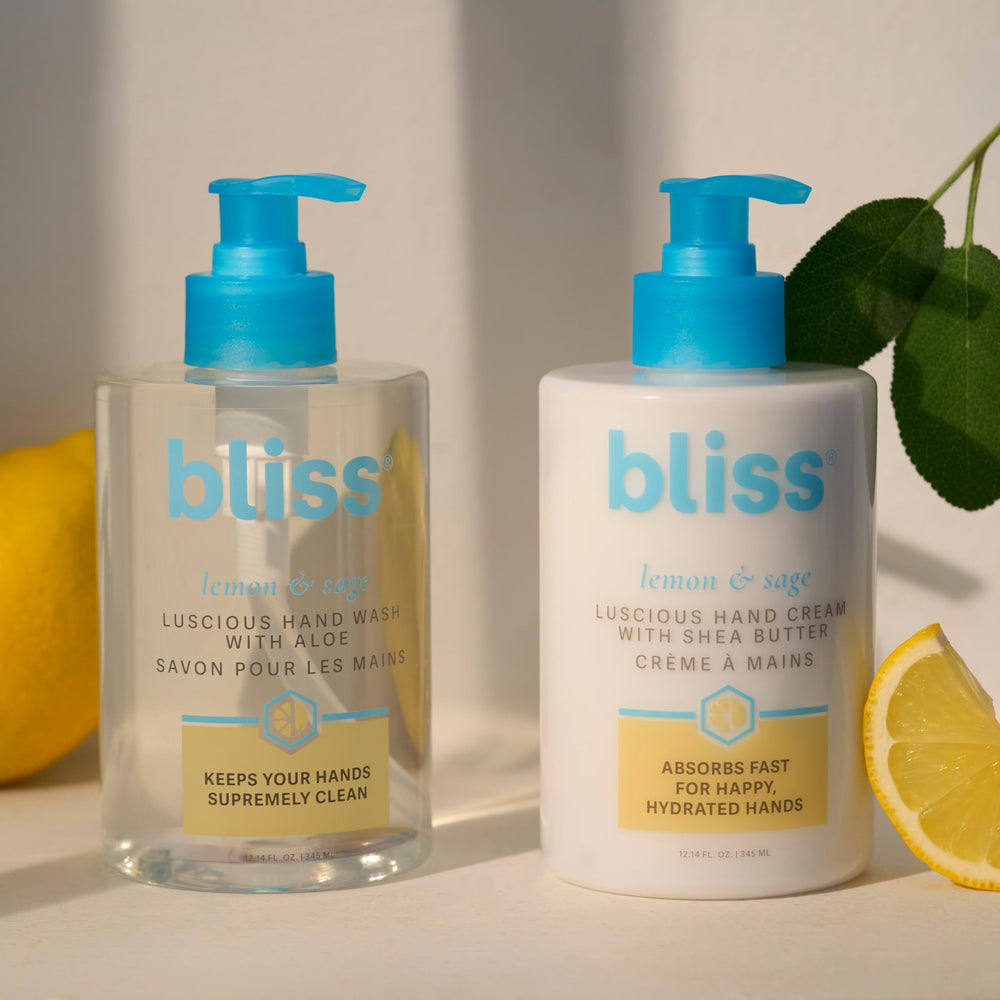 Bliss Lemon & Sage hand cream tube featuring nourishing formula for hands and nails