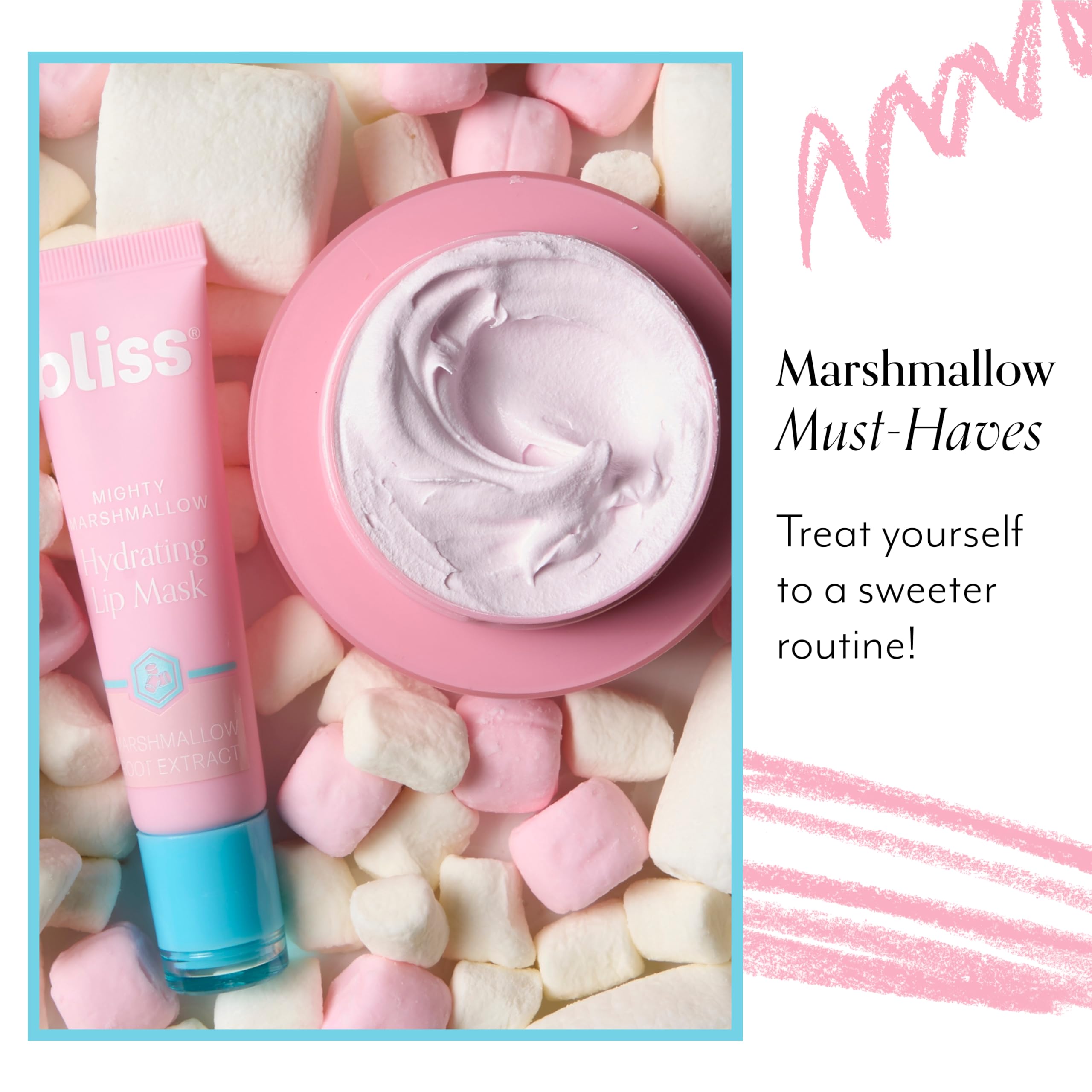 Bliss Mighty Marshmallow Lip Mask on lips during application for instant comfort.