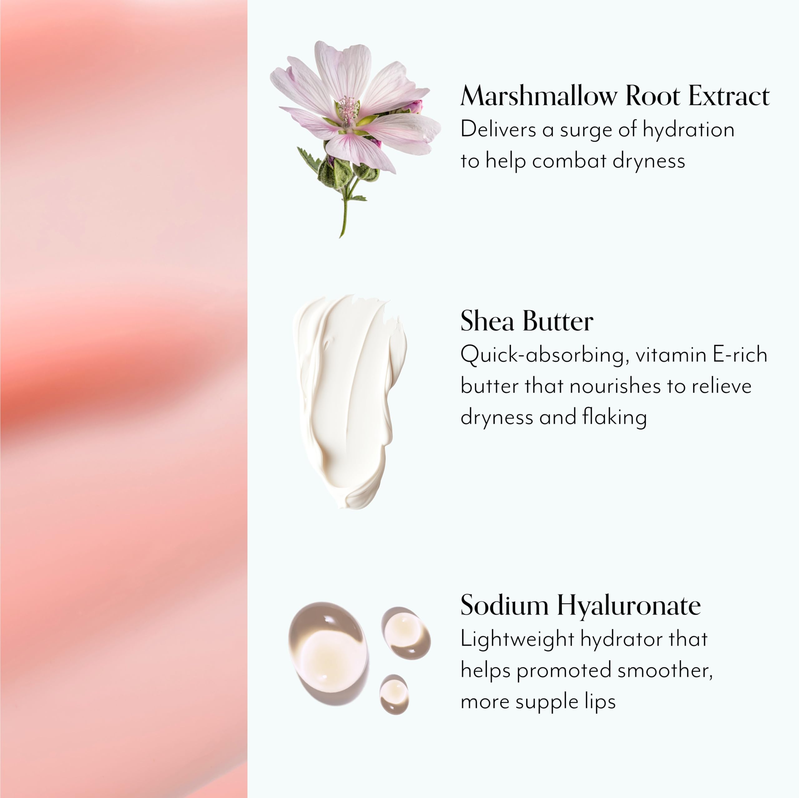 Bliss Mighty Marshmallow Lip Mask highlights marshmallow root extract for deep moisturization.