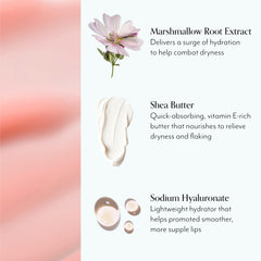 Bliss Mighty Marshmallow Lip Mask highlights marshmallow root extract for deep moisturization.