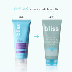 Bliss Micro Magic Scrub texture close-up highlights natural pumice exfoliation for smoother skin