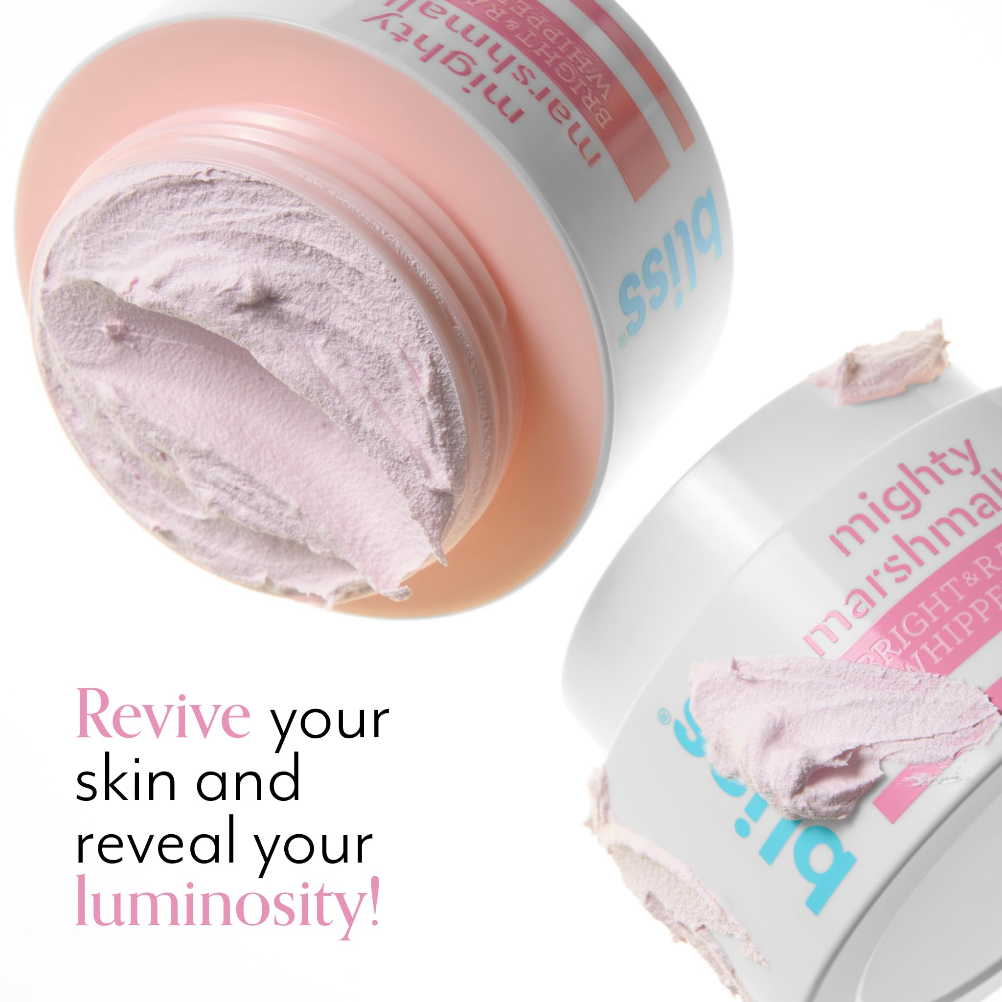 Bliss Mighty Marshmallow Mask rinse-off reveals refreshed, hydrated skin.