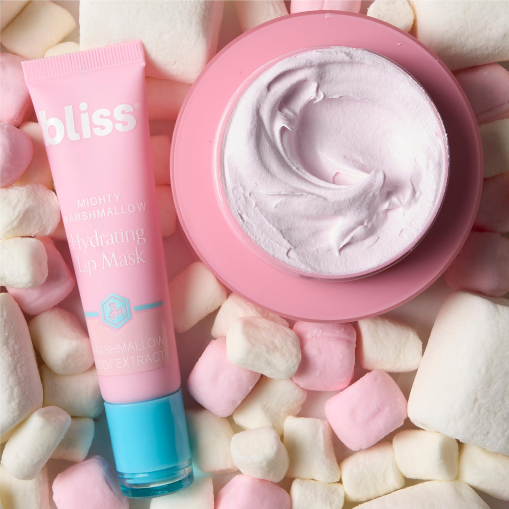 Bliss Mighty Marshmallow Lip Mask night-time use for overnight hydration.