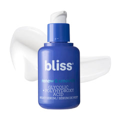 Bliss Renew & Smooth night serum bottle for overnight exfoliation and glow