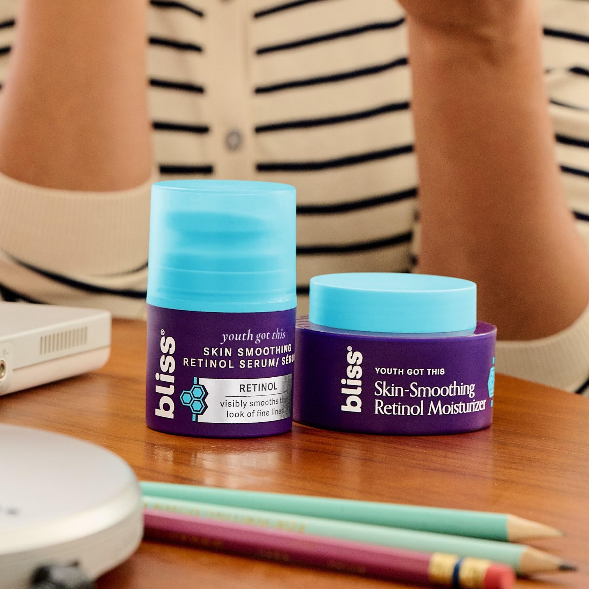 Bliss Retinol Serum highlights squalane and peptides for barrier support.
