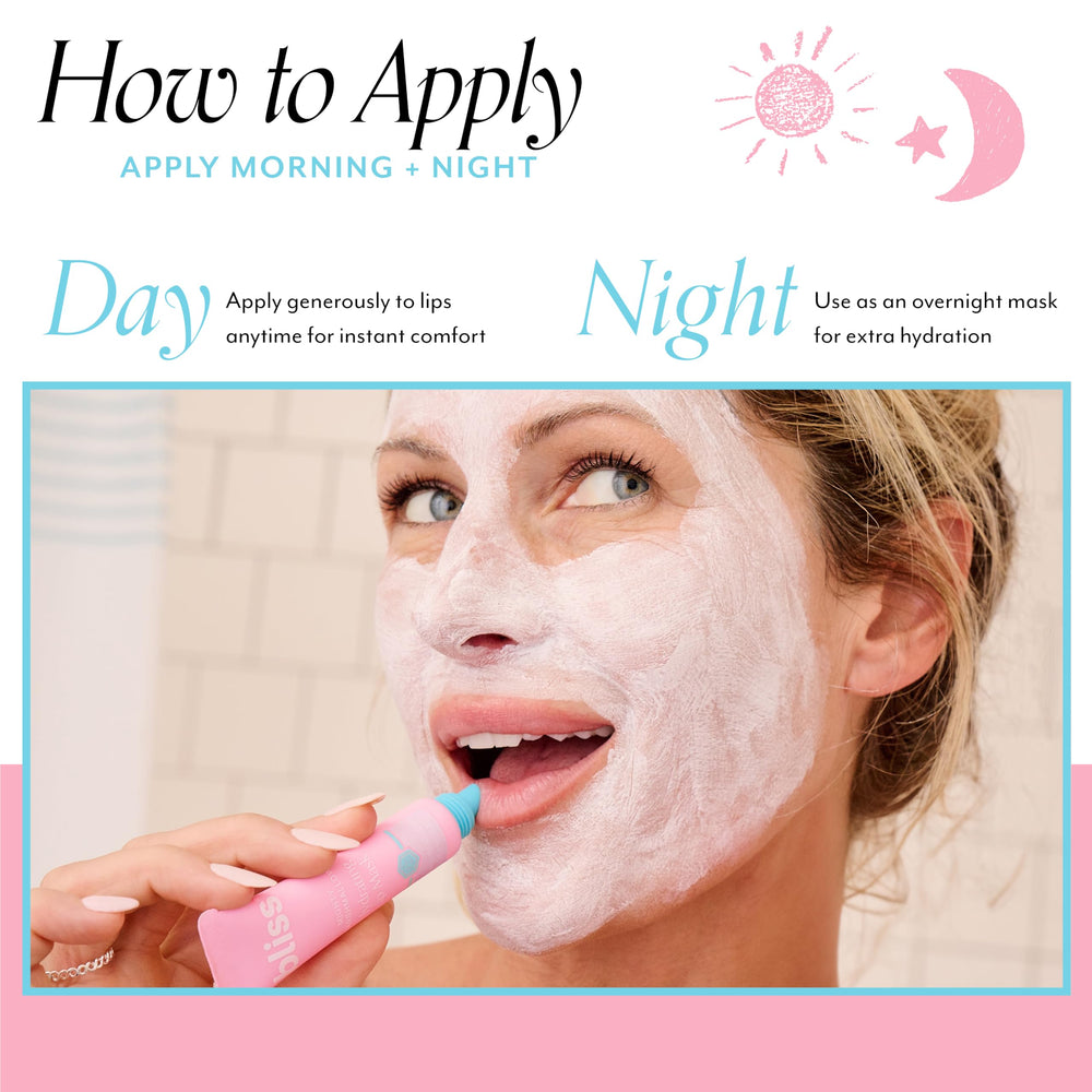Bliss Mighty Marshmallow Lip Mask features shea butter and hyaluronic acid for nourishment.