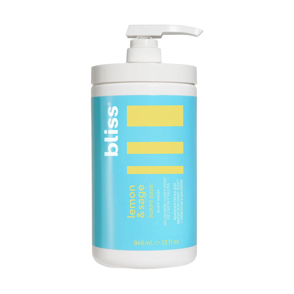 Bliss Soapy Suds Body Wash bottle front view highlighting refreshing lemon sage cleanse