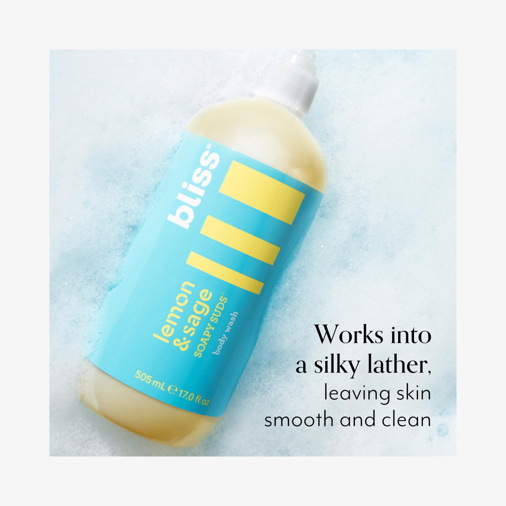 Bliss Soapy Suds lemon-sage fragrance close-up, mood-boosting citrus scent for daily showers