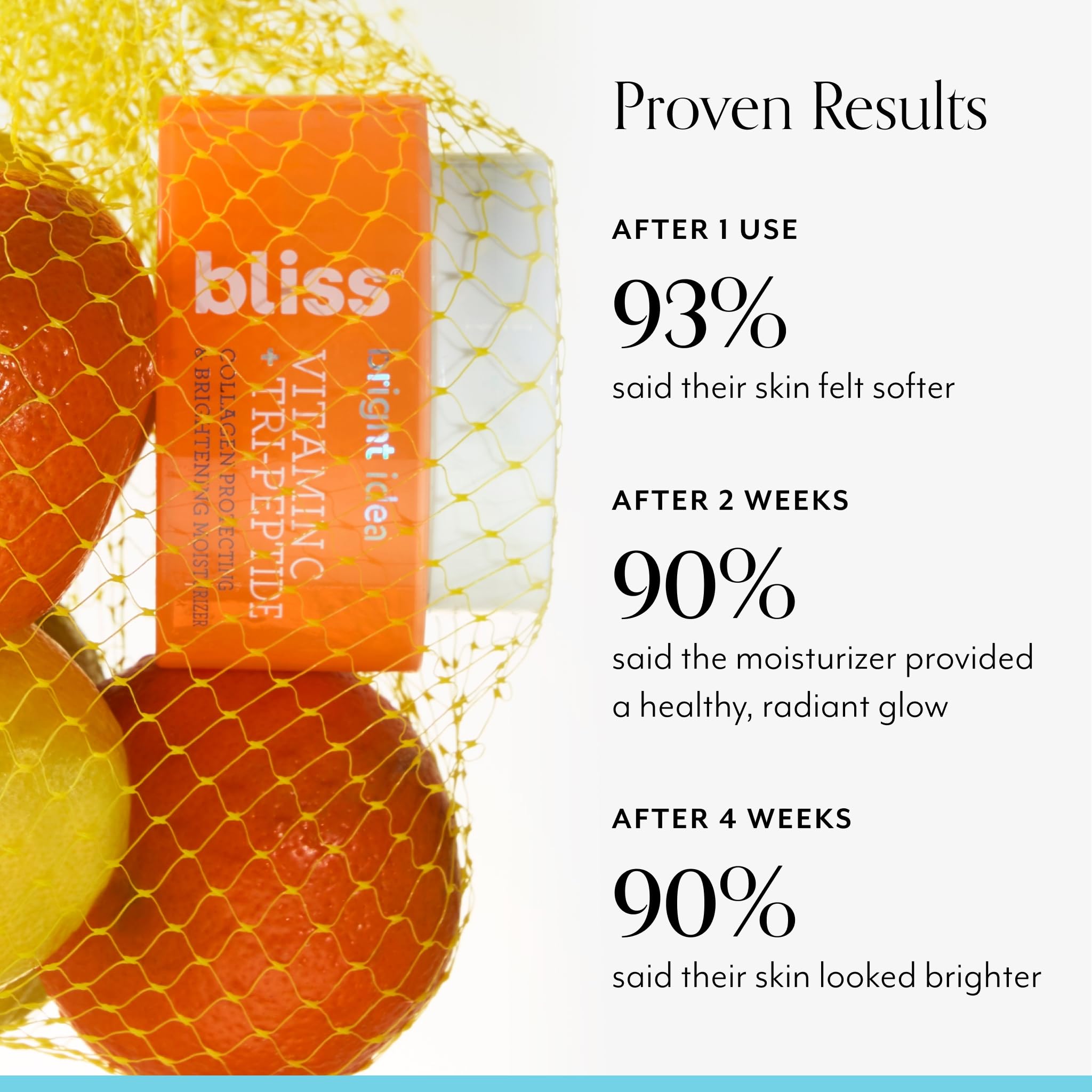 Bliss Vitamin C Tri-Peptide Brightening Moisturizer Squalane illustration highlights hydration boost.