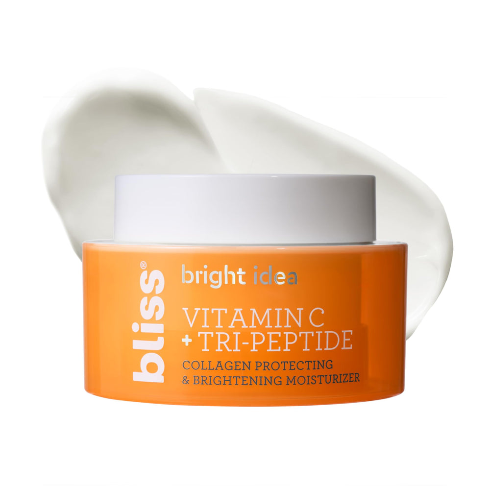Bliss Vitamin C Tri-Peptide Brightening Moisturizer jar, rich hydration for daily glow.