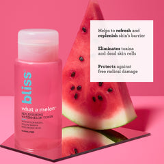 Bliss What a Melon toner pump bottle designed for easy, refreshing application