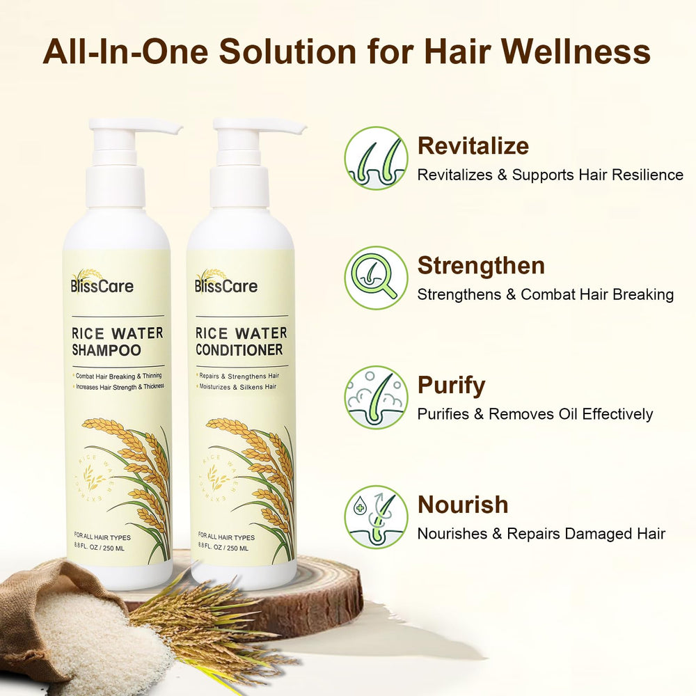 BlissCare rice water conditioner hair-smoothing application on ends for smoother look