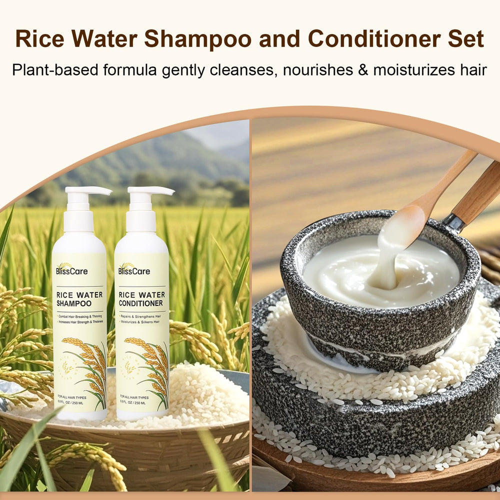 BlissCare rice water shampoo lather close-up shows lush cleansing foam