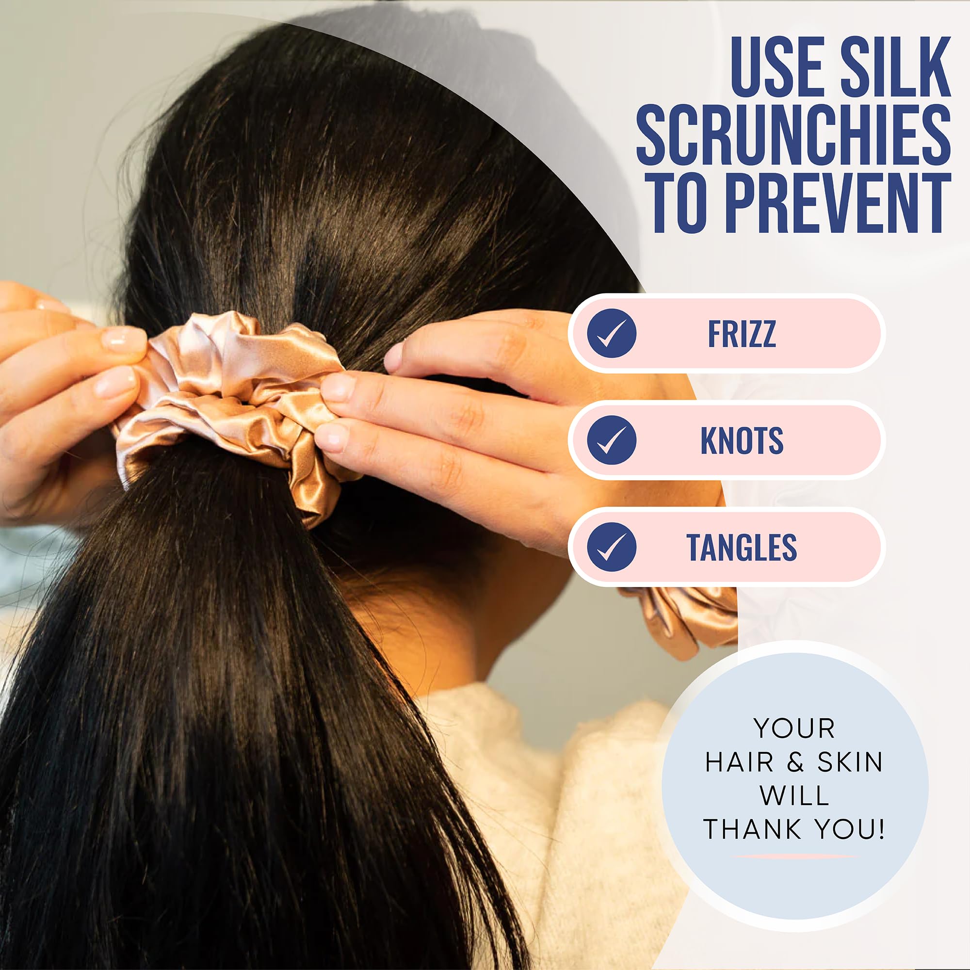 Blissy silk scrunchies rose regular close-up fabric reveals smooth texture