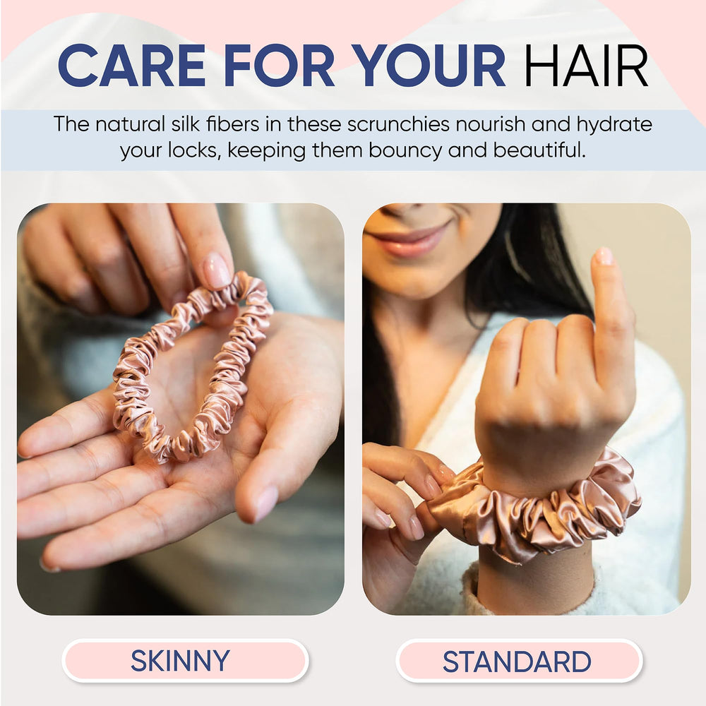 Blissy silk scrunchies rose regular hair-tie in hand demonstrates gentle hold