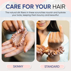 Blissy silk scrunchies rose regular hair-tie in hand demonstrates gentle hold