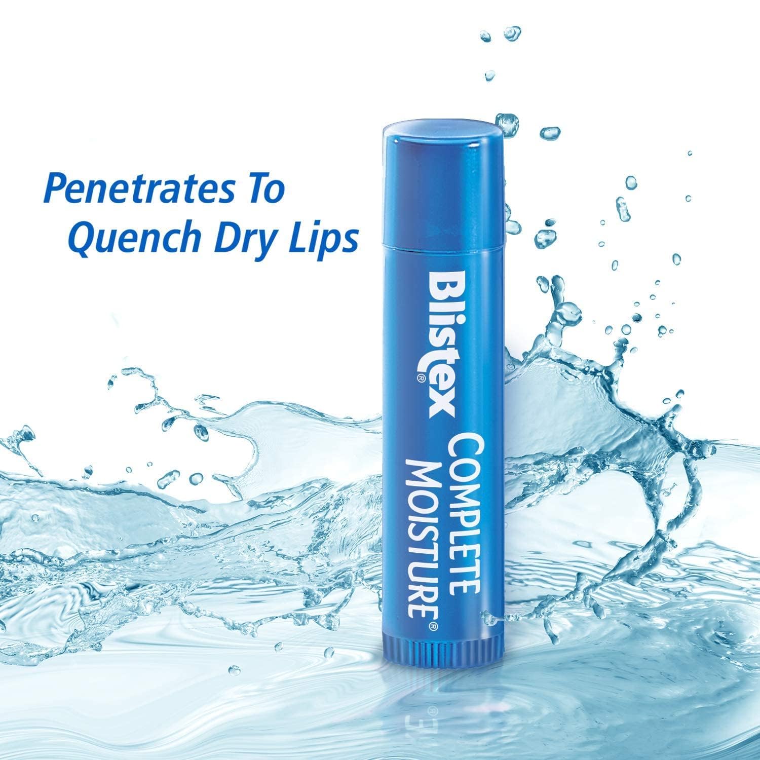 Blistex Complete Moisture balm application close-up highlighting silky glide.