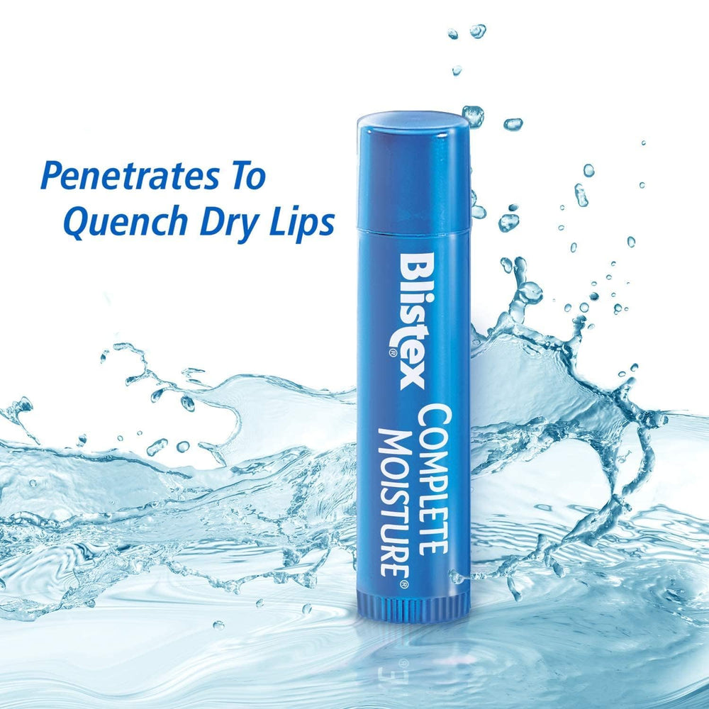 Blistex Complete Moisture balm application close-up highlighting silky glide.
