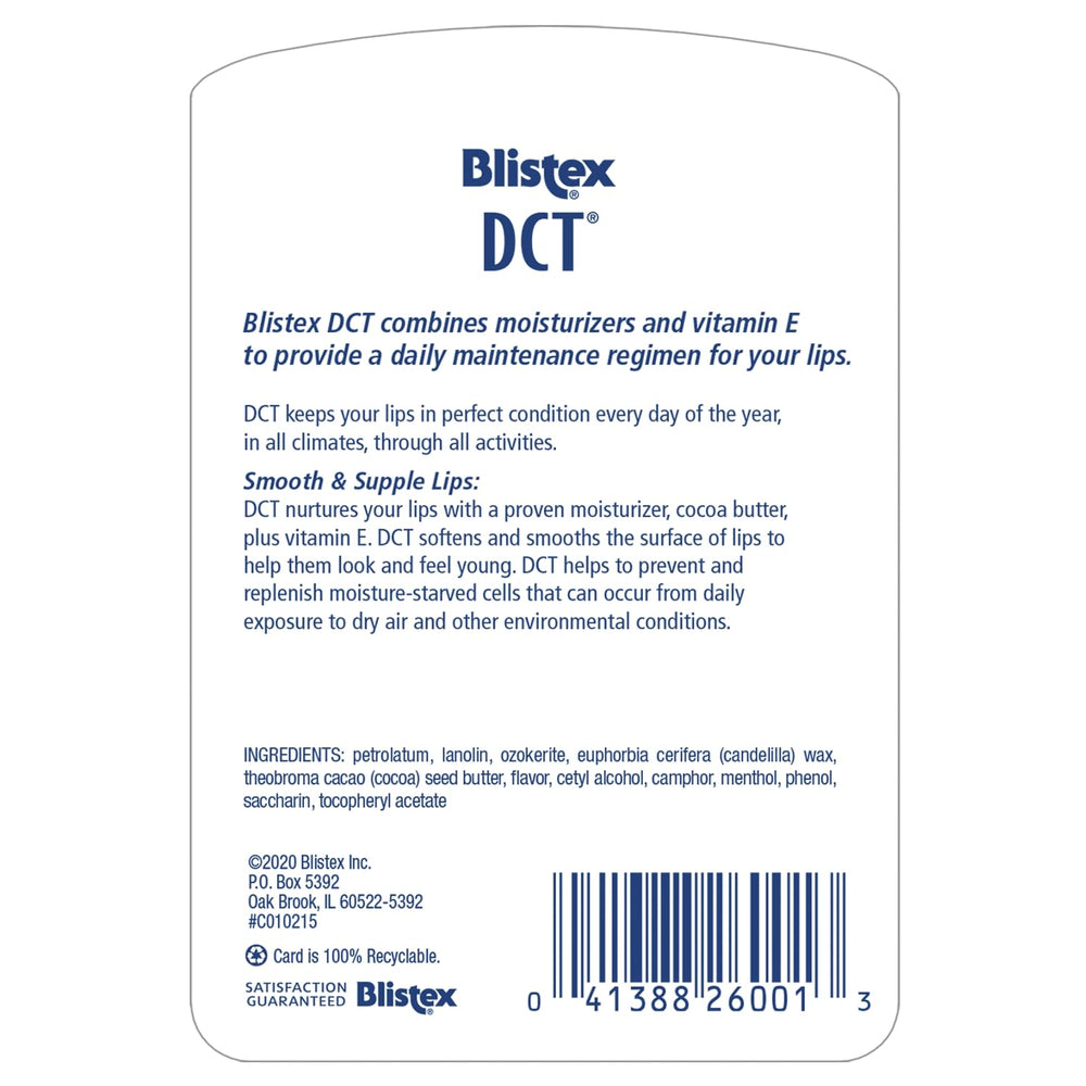 Blistex DCT pack-of-12 lip care keeps lips moisturized year-round for daily protection.