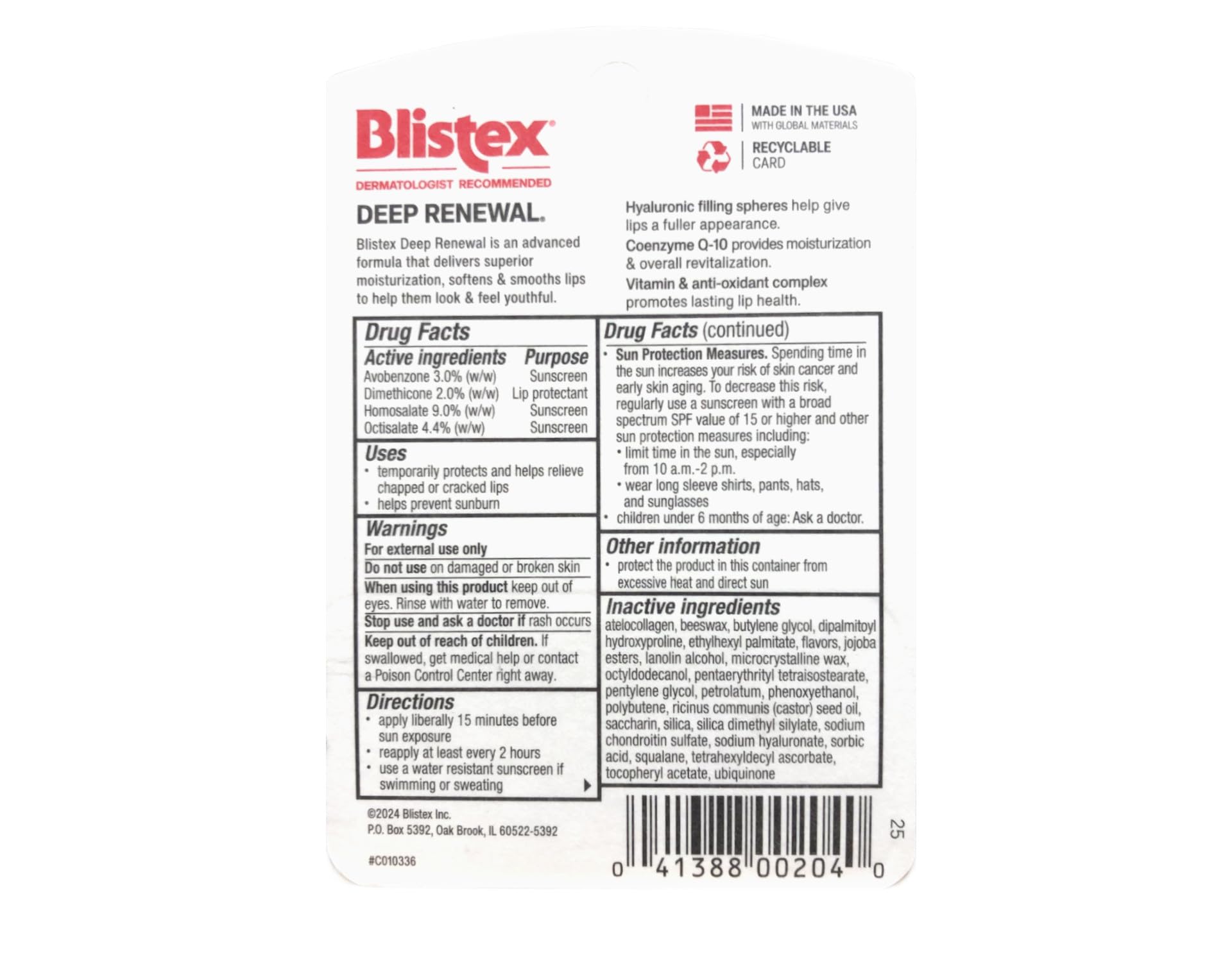 Blistex Deep Renewal Coenzyme Q-10 ingredient illustration emphasizing advanced moisturization.