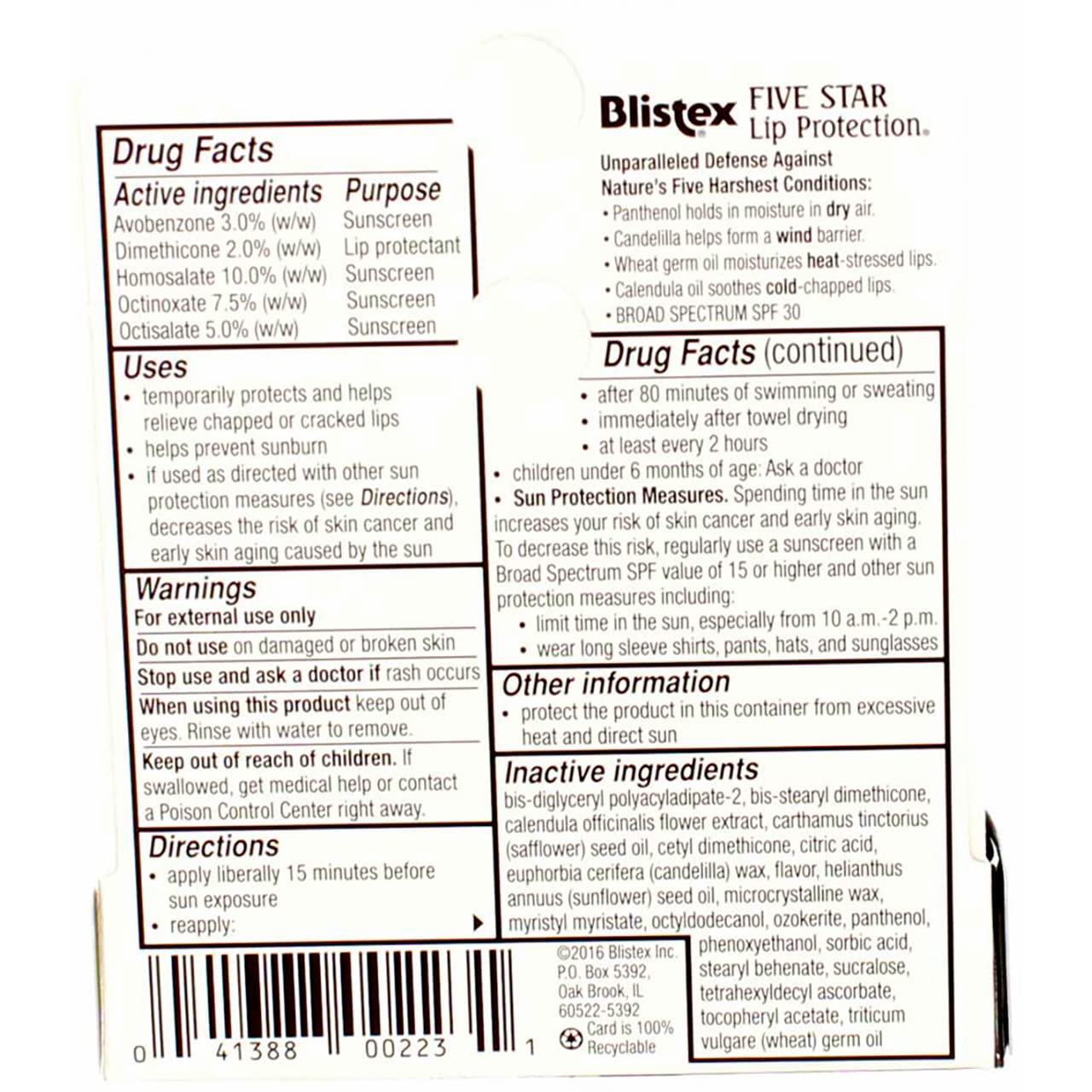 Blistex Five Star lip protection SPF 30 close-up shows creamy texture for quick relief.