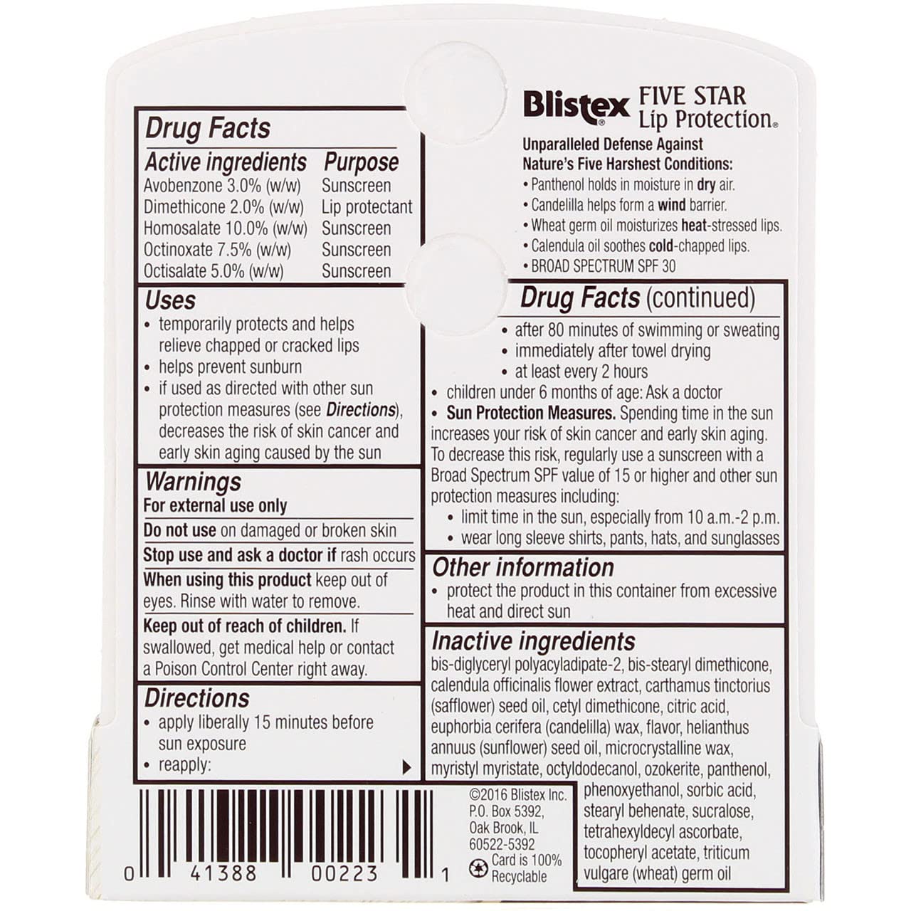 Blistex Five Star lip protection SPF 30 packaging image highlights value of a 12-pack.