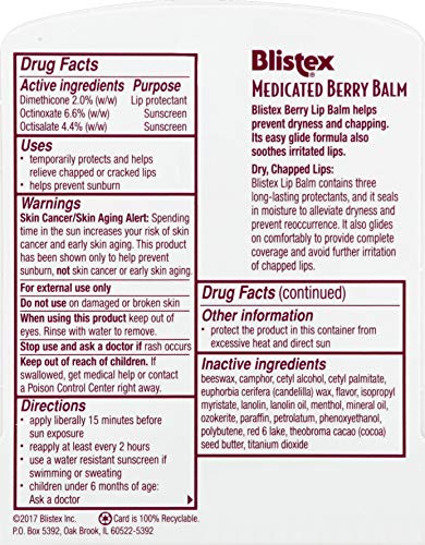 Individually-packaged Blistex Berry Lip Balm tubes provide portable lip care.