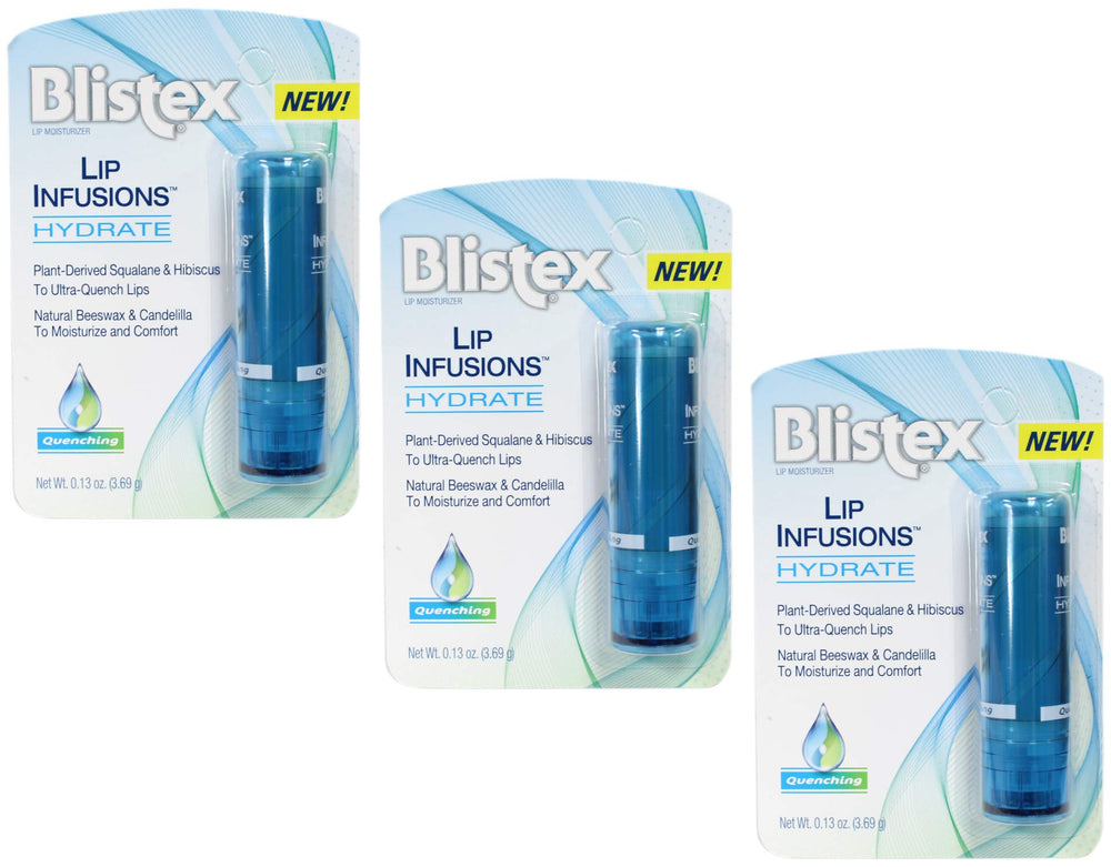 Blistex Lip Infusions Hydrate front-pack with three tubes ready for daily use