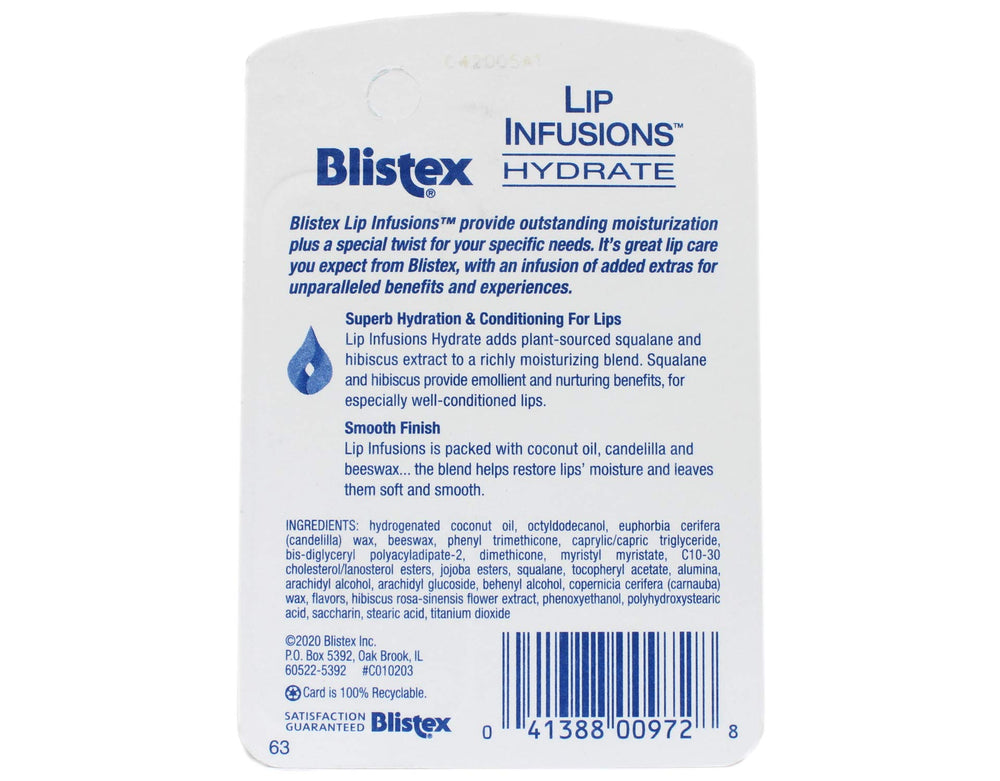 Blistex Lip Infusions Hydrate open-pack image indicates convenient 3-pack