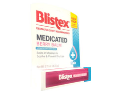 A hand applies Blistex Medicated Lip Balm Berry for quick soothing.