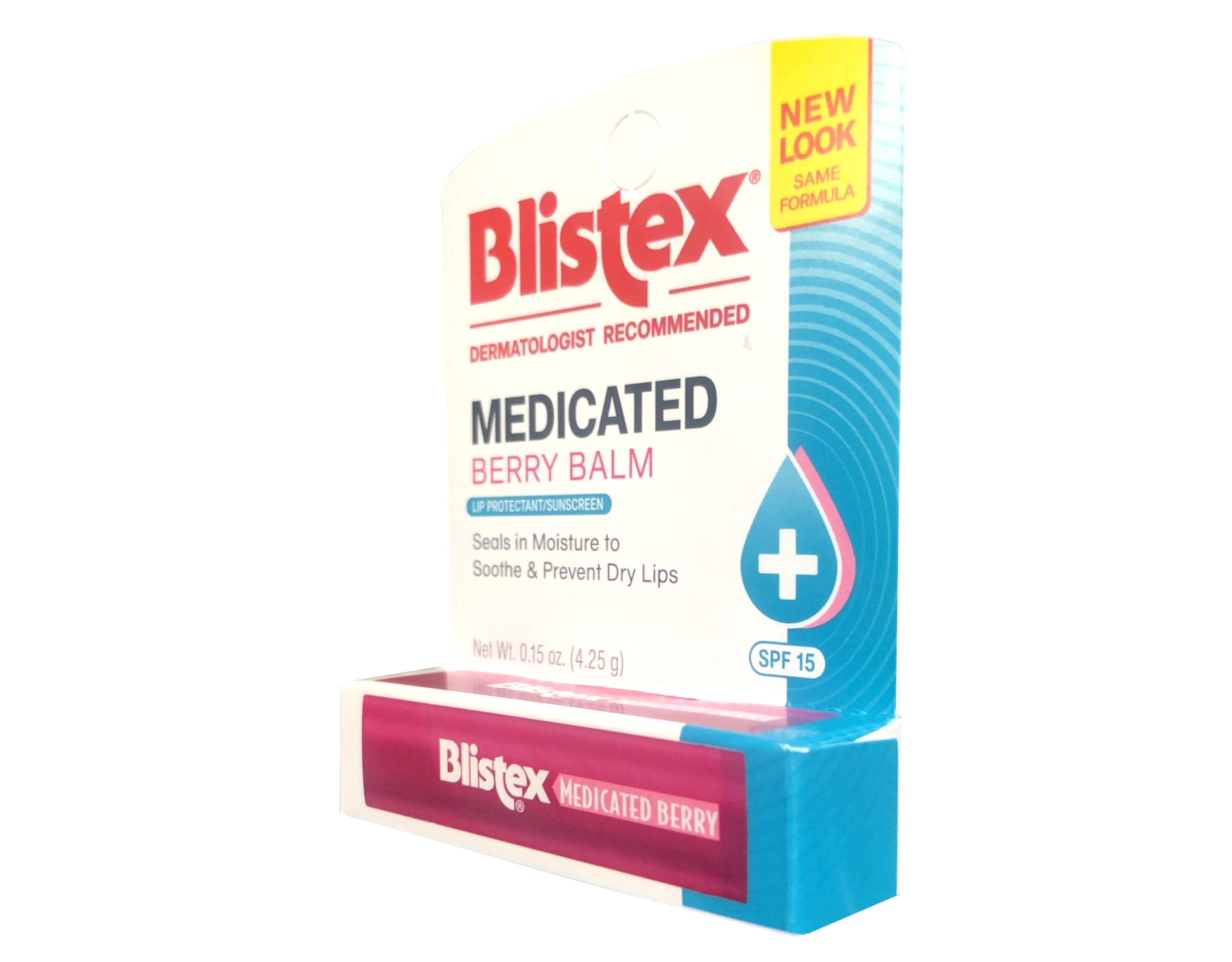 Blistex Medicated Lip Balm Berry SPF 15 badge highlights sun protection.
