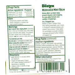 Blistex Medicated Mint Balm SPF 15 ingredients closeup reference
