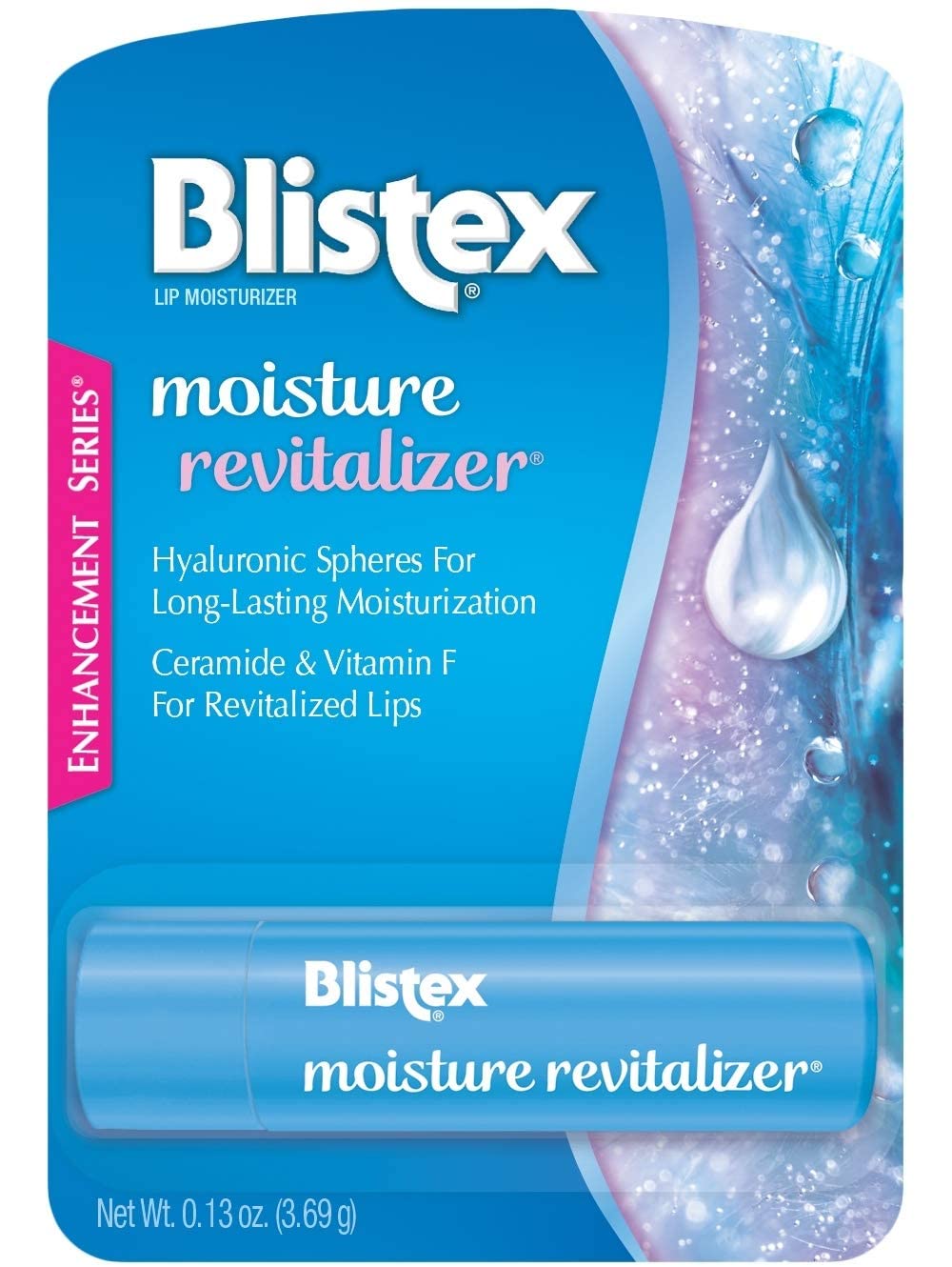 Blistex Moisture Revitalizer lip balm tube provides long-lasting moisture for dry lips.