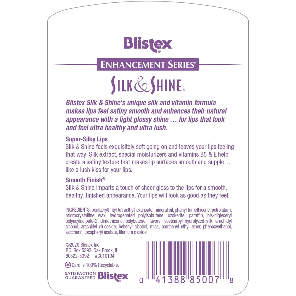 Blistex Silk & Shine gloss-on-lips demonstrates a subtle glossy finish.