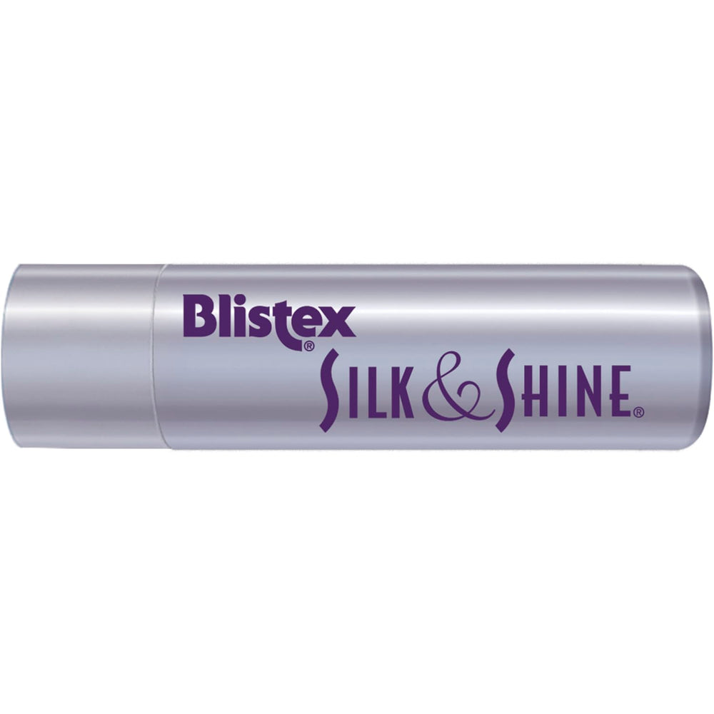 Blistex Silk & Shine packaging front highlights compact design for on-the-go use.