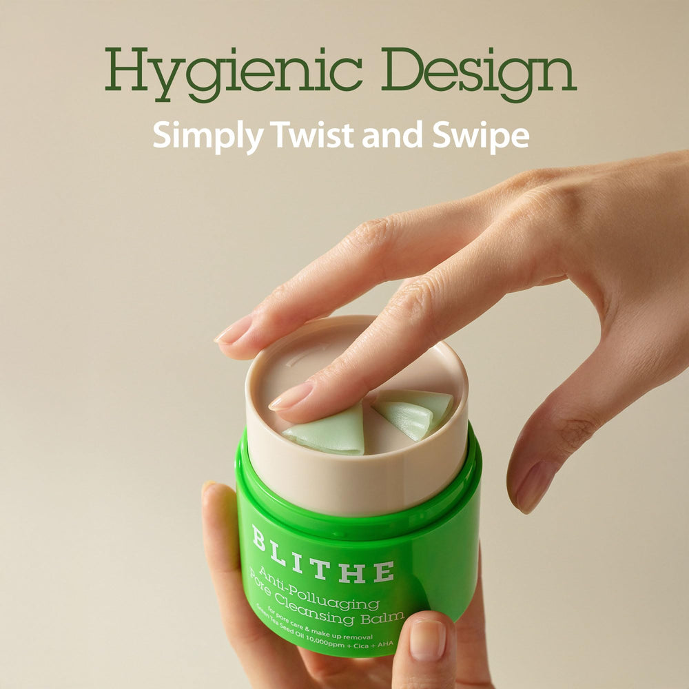 BLITHE cleansing balm gently exfoliates with AHA and BHA for smoother skin.