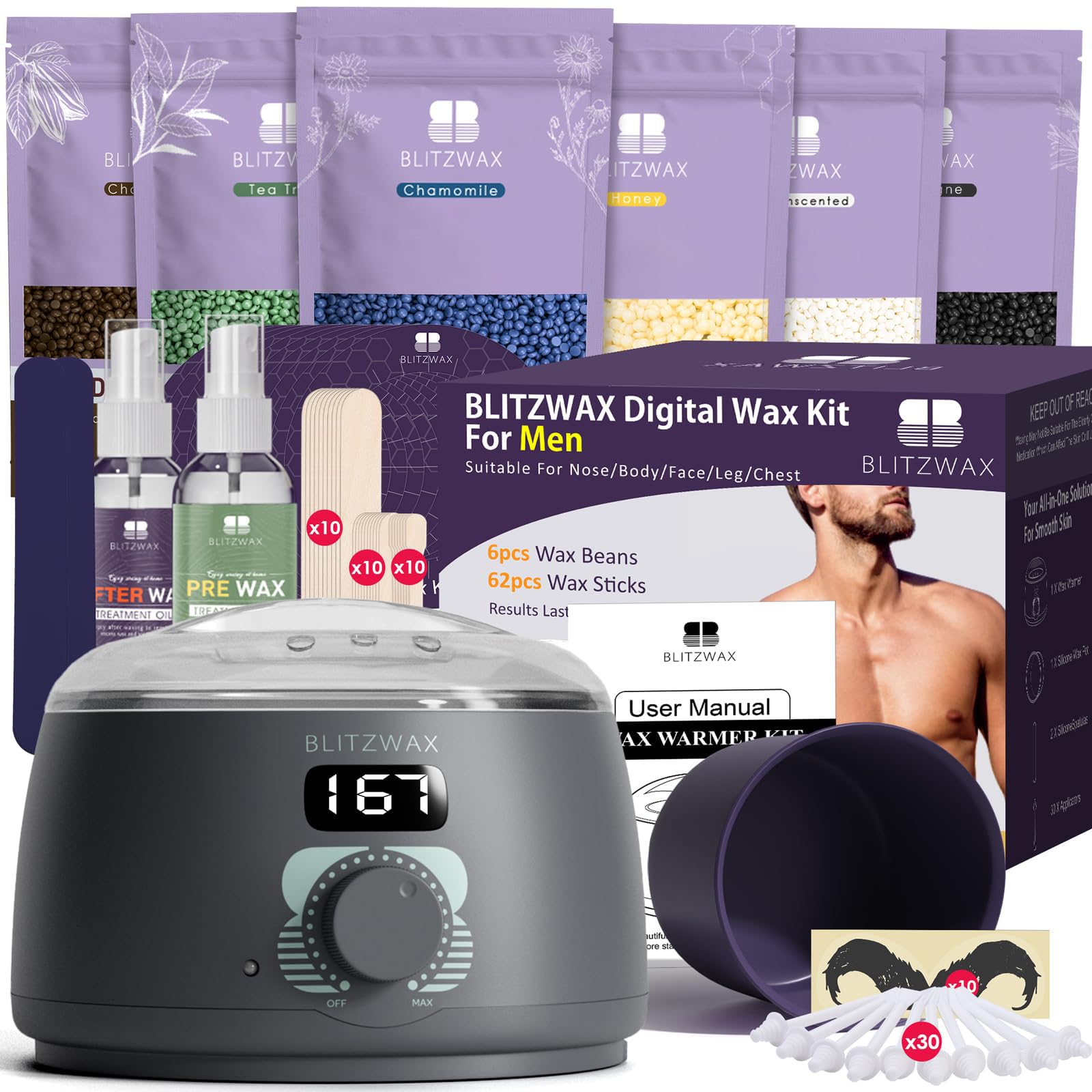 BLITZWAX back-and-nose-waxing-kit-hero image shows stylish at-home grooming.