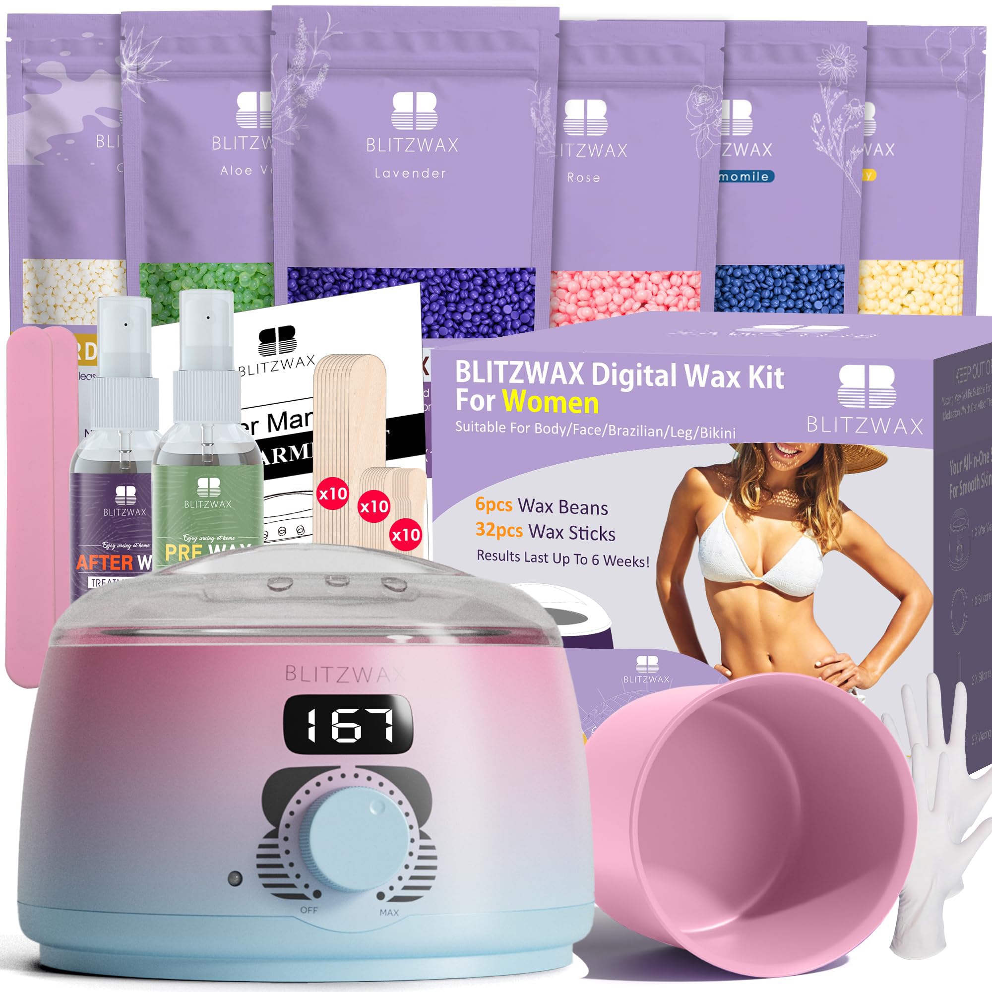 BLITZWAX beginner-friendly wax kit for at-home hair removal and easy setup.