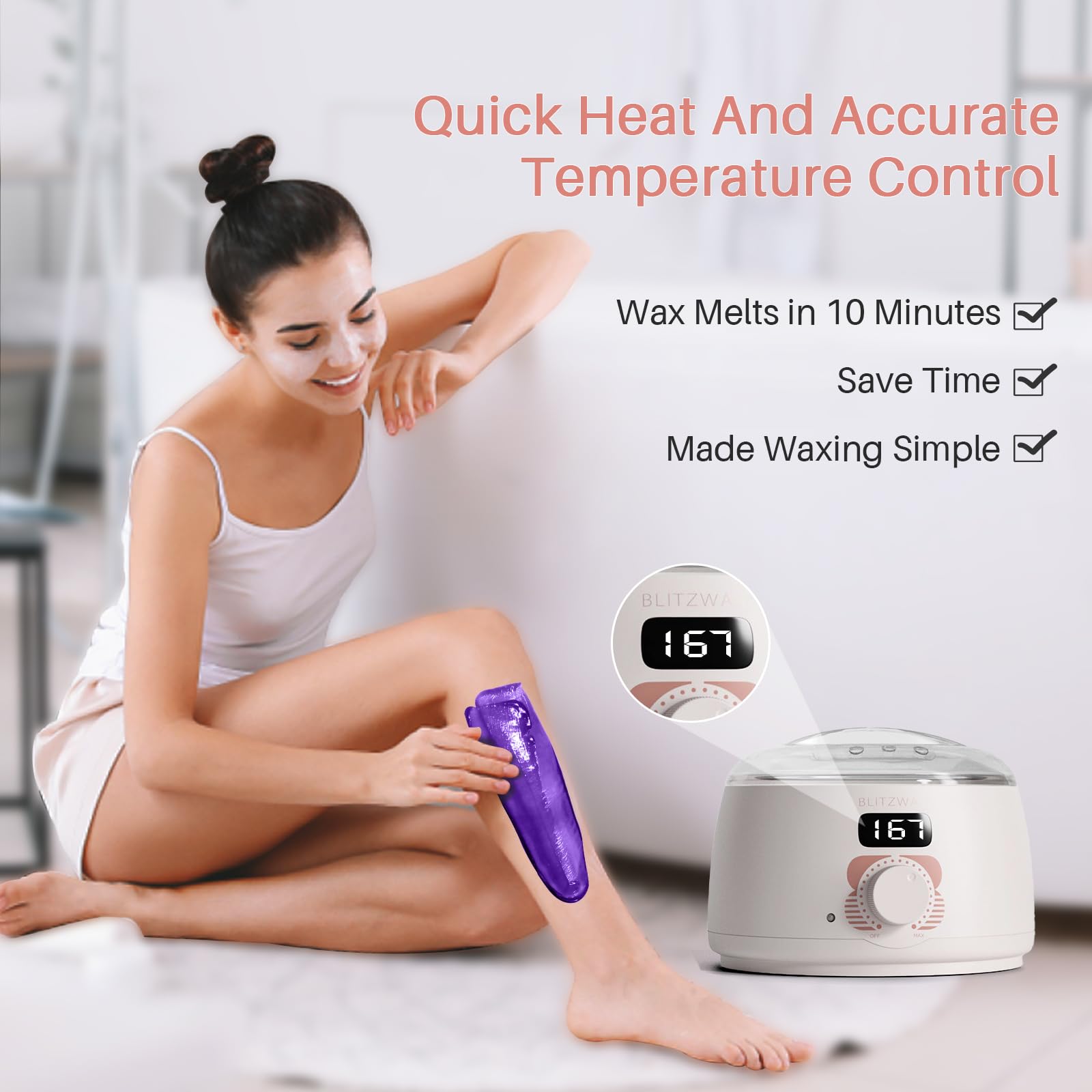 BLITZWAX digital hard wax warmer in rose quartz color