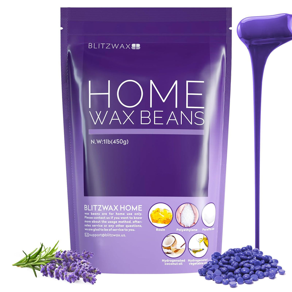 BLITZWAX Lavender hard wax beads pour for easy at-home waxing with long-lasting results
